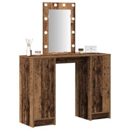 Berkfield Home Dressing Table with LED Lights Old Wood 102x33x135 cm in Brown - Size: 102 x 33 x 135 cm - thumbnail 3