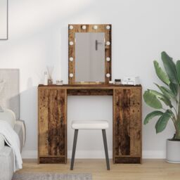 Berkfield Home Dressing Table with LED Lights Old Wood 102x33x135 cm in Brown - Size: 102 x 33 x 135 cm - thumbnail 1