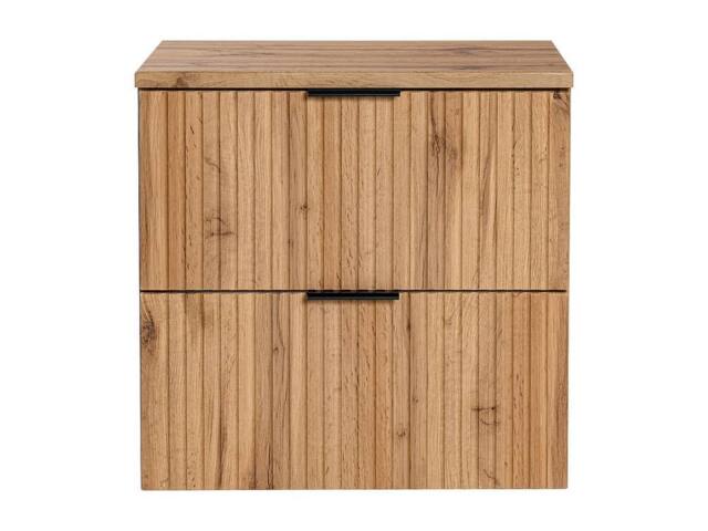 Vente-unique Striped Wall-Hung Vanity Unit With Shelf - Light Natural - W60 Cm in Light Oak - image 1