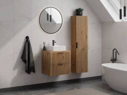 Vente-unique Striped Wall-Hung Vanity Unit With Shelf - Light Natural - W60 Cm in Light Oak - thumbnail 2