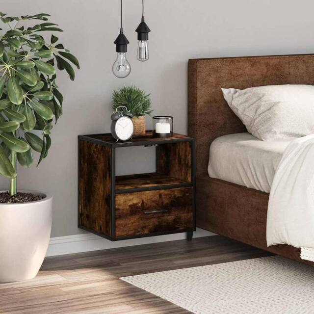 Berkfield Home Durable Wall-mounted Bedside Cabinet Smoked Oak 40x31x39.5 cm in Brown - image 1