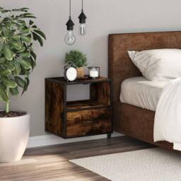 Berkfield Home Durable Wall-mounted Bedside Cabinet Smoked Oak 40x31x39.5 cm in Brown - thumbnail 1