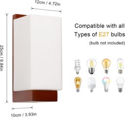 COMELY Vintage Wood Interior Wall Lamp, Glass Shade Wall Lamp, E27 in Walnut - thumbnail 5