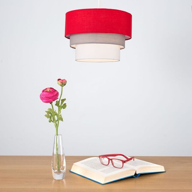 ValueLights Aztec Three Tier Easy Fit Fabric Ceiling Pendant Lamp Shade with Bulb in Red - image 1