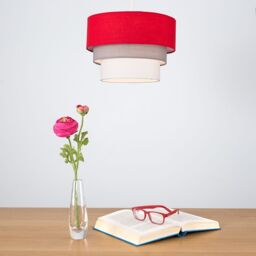 ValueLights Aztec Three Tier Easy Fit Fabric Ceiling Pendant Lamp Shade with Bulb in Red