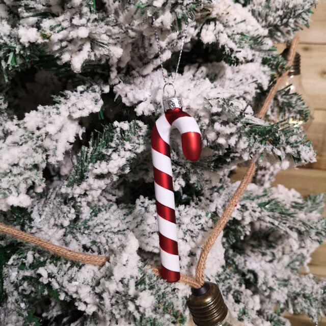 Samuel Alexander Set of 6 12cm Glass Red & White Stripe Candy Cane Christmas Tree Decorations - image 1