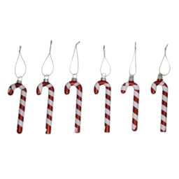 Samuel Alexander Set of 6 12cm Glass Red & White Stripe Candy Cane Christmas Tree Decorations - thumbnail 6