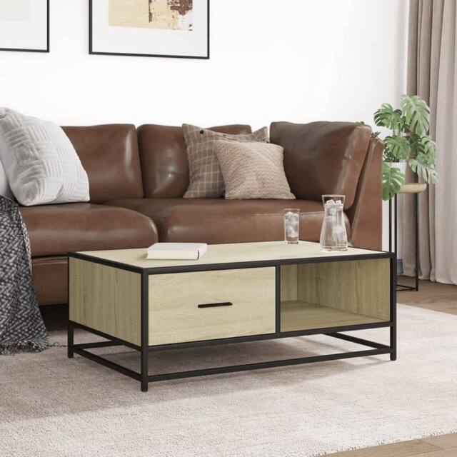 Berkfield Home Durable Coffee Table Sonoma Oak 90x57x35 cm Engineered Wood & Metal in Light Tan - Size: 90 x 57 x 35 cm - image 1