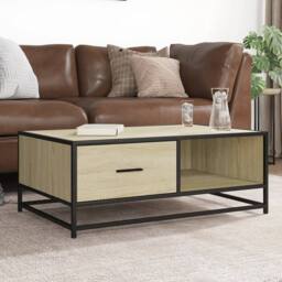 Berkfield Home Durable Coffee Table Sonoma Oak 90x57x35 cm Engineered Wood & Metal in Light Tan - Size: 90 x 57 x 35 cm - thumbnail 2