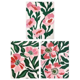 Wee Blue Coo Set of 3 Prints Pink Poppy Flowers Floral Retro Boho Poster Art - Size: A4 - thumbnail 1