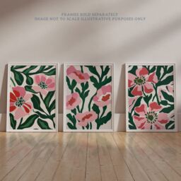 Wee Blue Coo Set of 3 Prints Pink Poppy Flowers Floral Retro Boho Poster Art - Size: A4 - thumbnail 6