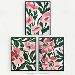 Wee Blue Coo Set of 3 Prints Pink Poppy Flowers Floral Retro Boho Poster Art - Size: A4 - thumbnail 5