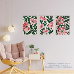 Wee Blue Coo Set of 3 Prints Pink Poppy Flowers Floral Retro Boho Poster Art - Size: A4 - thumbnail 3