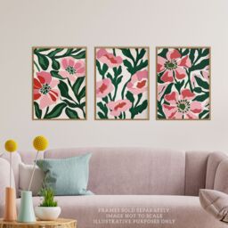 Wee Blue Coo Set of 3 Prints Pink Poppy Flowers Floral Retro Boho Poster Art - Size: A4 - thumbnail 2