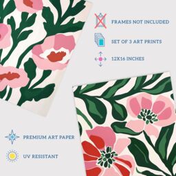 Wee Blue Coo Set of 3 Prints Pink Poppy Flowers Floral Retro Boho Poster Art - Size: A4 - thumbnail 4