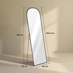 HOMCOM Full Length Mirror with Aluminium Alloy Frame Hanging or Leaning in Black - Size: Large - thumbnail 3