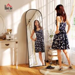 HOMCOM Full Length Mirror with Aluminium Alloy Frame Hanging or Leaning in Black - Size: Large