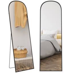 HOMCOM Full Length Mirror with Aluminium Alloy Frame Hanging or Leaning in Black - Size: Large - thumbnail 2