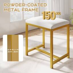 Gymax Vanity Stool Soft Padded Makeup Chair Ottoman With Gold Metal Legs in White - thumbnail 8