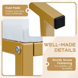 Gymax Vanity Stool Soft Padded Makeup Chair Ottoman With Gold Metal Legs in White - thumbnail 7