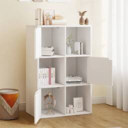 Kelvenix 6 Bookcase with Door, Wooden Shelving Display Shelf Storage Unit in White - thumbnail 5