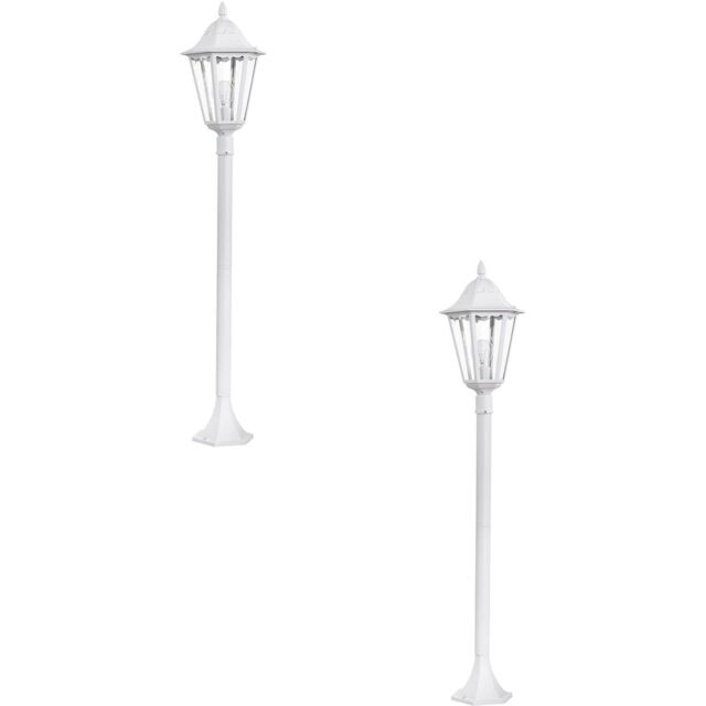 Loops 2 PACK IP44 Outdoor Bollard Light White Aluminium Lantern 60W E27 Tall Lamp Post - image 1