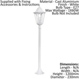 Loops 2 PACK IP44 Outdoor Bollard Light White Aluminium Lantern 60W E27 Tall Lamp Post - thumbnail 2