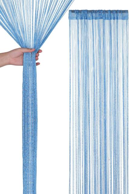 Neel Blue Glitter String Curtain Polyester Fringe Panel Spaghetti Tassel Curtain, 200cm x 90cm in Baby Blue - Size: 200 cm x 90 cm - image 1