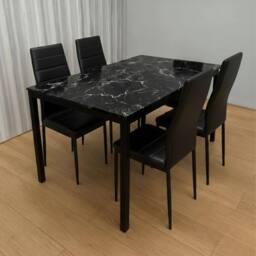 KOSY KOALA Black Marble Effect Dining Table Set with 4 Black Faux Leather Chairs - thumbnail 1