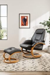 H&O Direct Modern Style Leather Soft Recliner with Footstool in Black - thumbnail 2