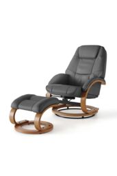 H&O Direct Modern Style Leather Soft Recliner with Footstool in Black - thumbnail 3