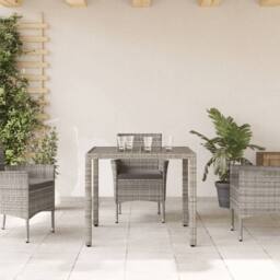Berkfield Home Garden Table with Glass Top Grey 90x90x75 cm Poly Rattan - Size: 90 x 90 x 75 cm - thumbnail 1