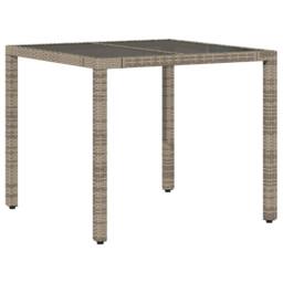 Berkfield Home Garden Table with Glass Top Grey 90x90x75 cm Poly Rattan - Size: 90 x 90 x 75 cm - thumbnail 3