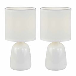 First Choice Lighting Cleo - Set of 2 White Ceramic 26cm Lamps With Shades - thumbnail 1