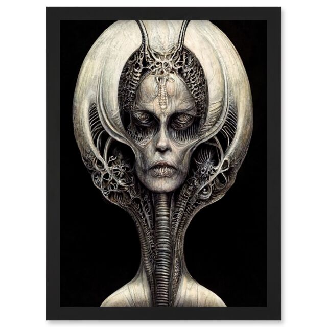 Artery8 Alien Queen Gothic Illustration Artwork Framed Wall Art Print A4 in Black - image 1