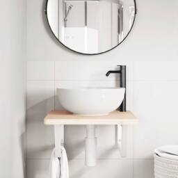 Berkfield Home Elegant Basin Shelf Wall Mounted Steel & Solid Wood Beech in Natural - thumbnail 1