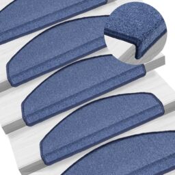 Berkfield Home Carpet Stair Treads 15 pcs Blue 65x24x4 cm - Size: Medium - thumbnail 1