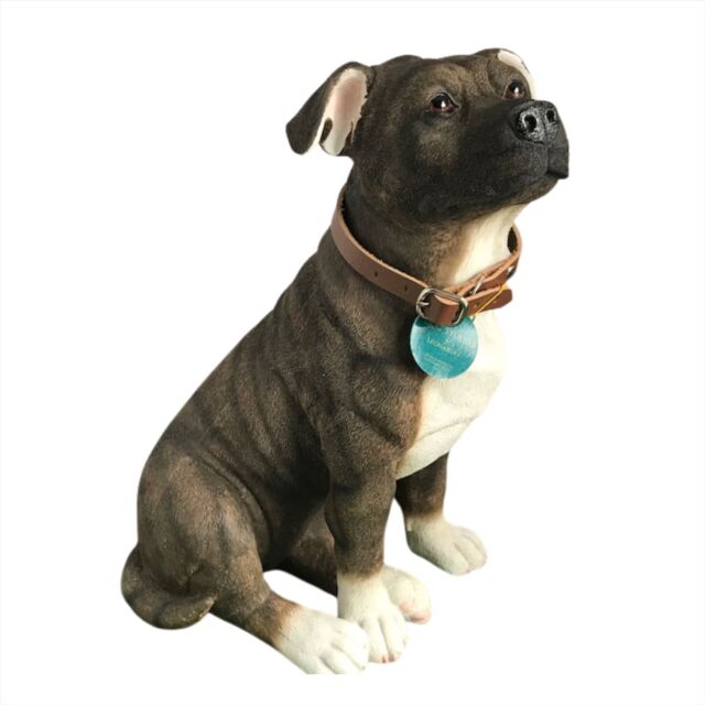 Animal Crackers Large Staffordshire Bull Terrier Brindle Brown Dog Figurine By Leonardo, height 26cm - image 1