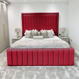 Living Comfort Bedz Hampton Slatted Base Upholstered Bed with 54-Inch panel Headboard in Maroon - Size: Double - thumbnail 2