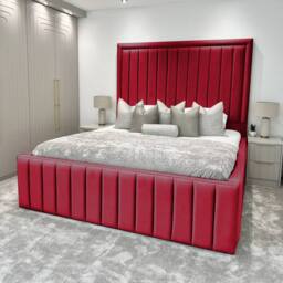 Living Comfort Bedz Hampton Slatted Base Upholstered Bed with 54-Inch panel Headboard in Maroon - Size: Double