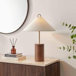 FurnitureboxUK Theo White & Wood Table Lamp in Walnut