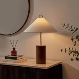 FurnitureboxUK Theo White & Wood Table Lamp in Walnut - thumbnail 2