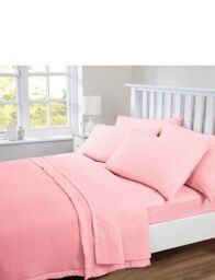 Chums Plain Dyed Poly Cotton Sheet Set with Fitted Sheet Flat Sheet and in Pink - Size: Double