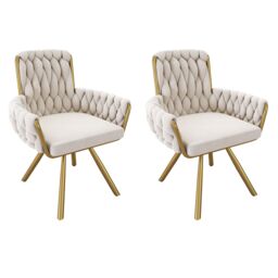 Matteo Luxurious Velvet Dining Armchair Set with Swivel Function in Beige - thumbnail 5