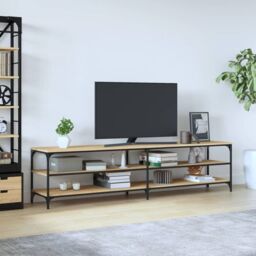 Berkfield Home TV Cabinet Sonoma Oak 200x30x50 cm Engineered Wood & Metal in Brown - Size: 200 x 30 x 50 cm - thumbnail 1