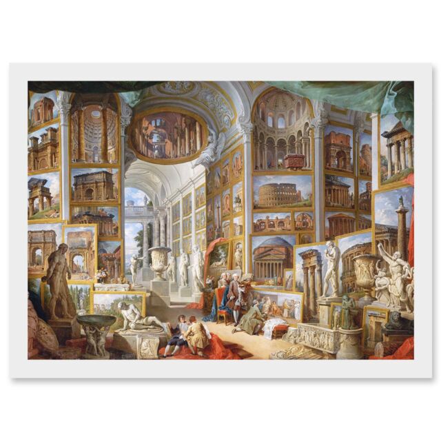 Artery8 Panini Ancient Rome Monuments Allegory Painting Artwork Framed Wall Art Print A4 in White - image 1