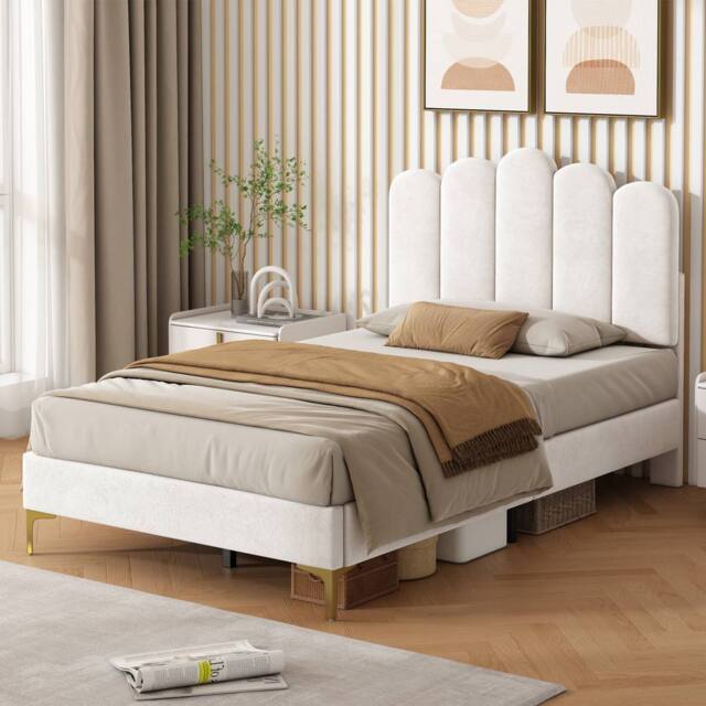 BTM Upholstered Ottoman Velvet Tufted Headboard Storage bed frame in Beige - Size: Single - image 1