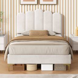 BTM Upholstered Ottoman Velvet Tufted Headboard Storage bed frame in Beige - Size: Single - thumbnail 3