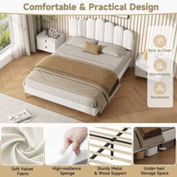 BTM Upholstered Ottoman Velvet Tufted Headboard Storage bed frame in Beige - Size: Single - thumbnail 5