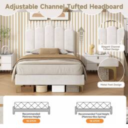 BTM Upholstered Ottoman Velvet Tufted Headboard Storage bed frame in Beige - Size: Single - thumbnail 4